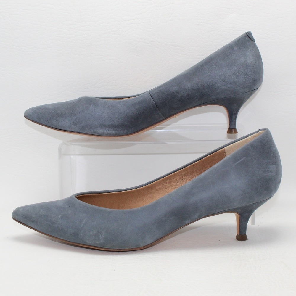 Vionic Josie Slate Blue Suede Kitten Heel Pointed Toe Pumps Womens 9.5 Wide
